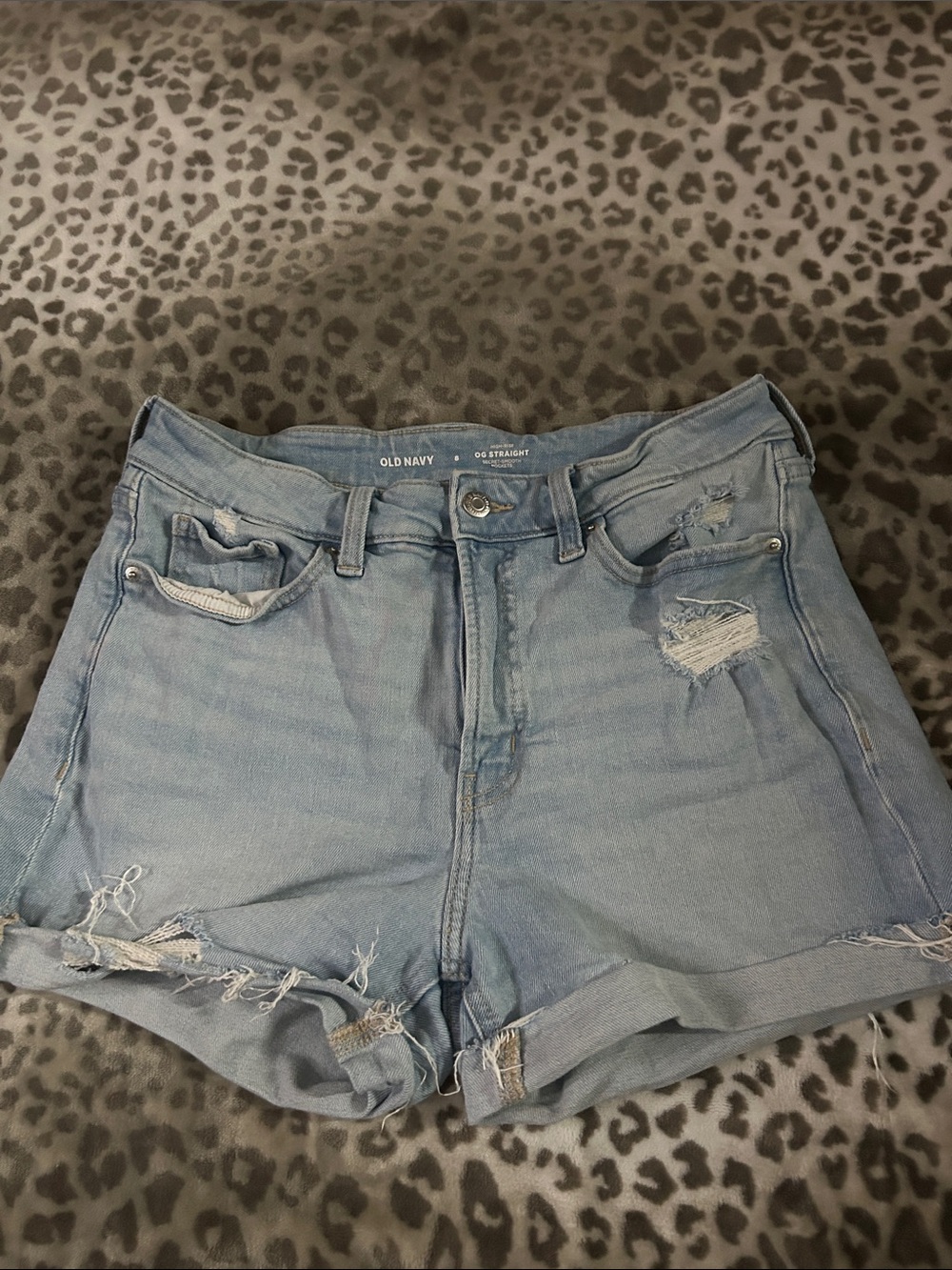 Old Navy Light Blue Distressed Rolled-Hem Denim Shorts